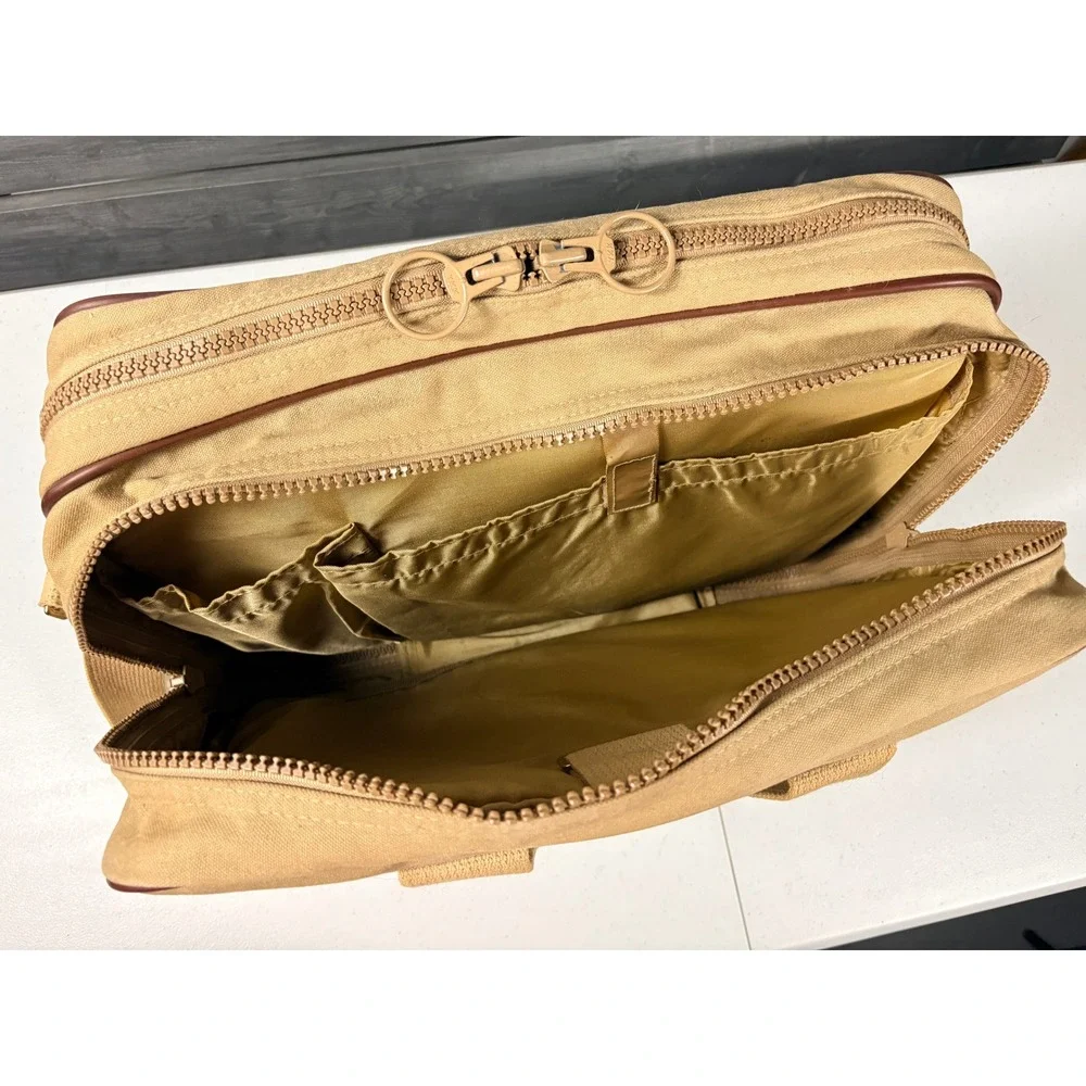 Vintage Lands' End Duffle Bag Canvas Leather USA Made Strap Beige